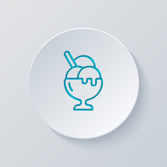 Ice cream balls in the bowl. Cut circle with gray and blue layers. Paper style