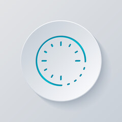 Timer in circle, simple clock or watch, time icon. Cut circle with gray and blue layers. Paper style