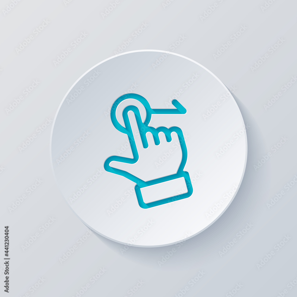 Poster swipe action by finger, simple icon. cut circle with gray and blue layers. paper style