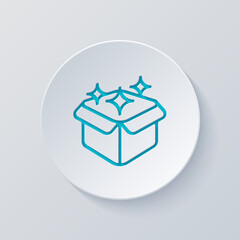 Opened box, product development, carton package, simple icon. Cut circle with gray and blue layers. Paper style
