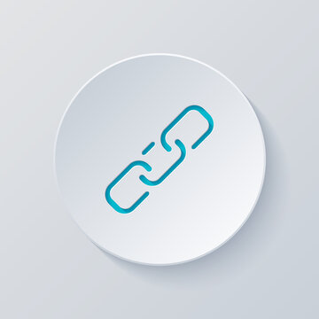 Simple Link Icon, Metal Chain, Hyperlink Symbol. Cut Circle With Gray And Blue Layers. Paper Style