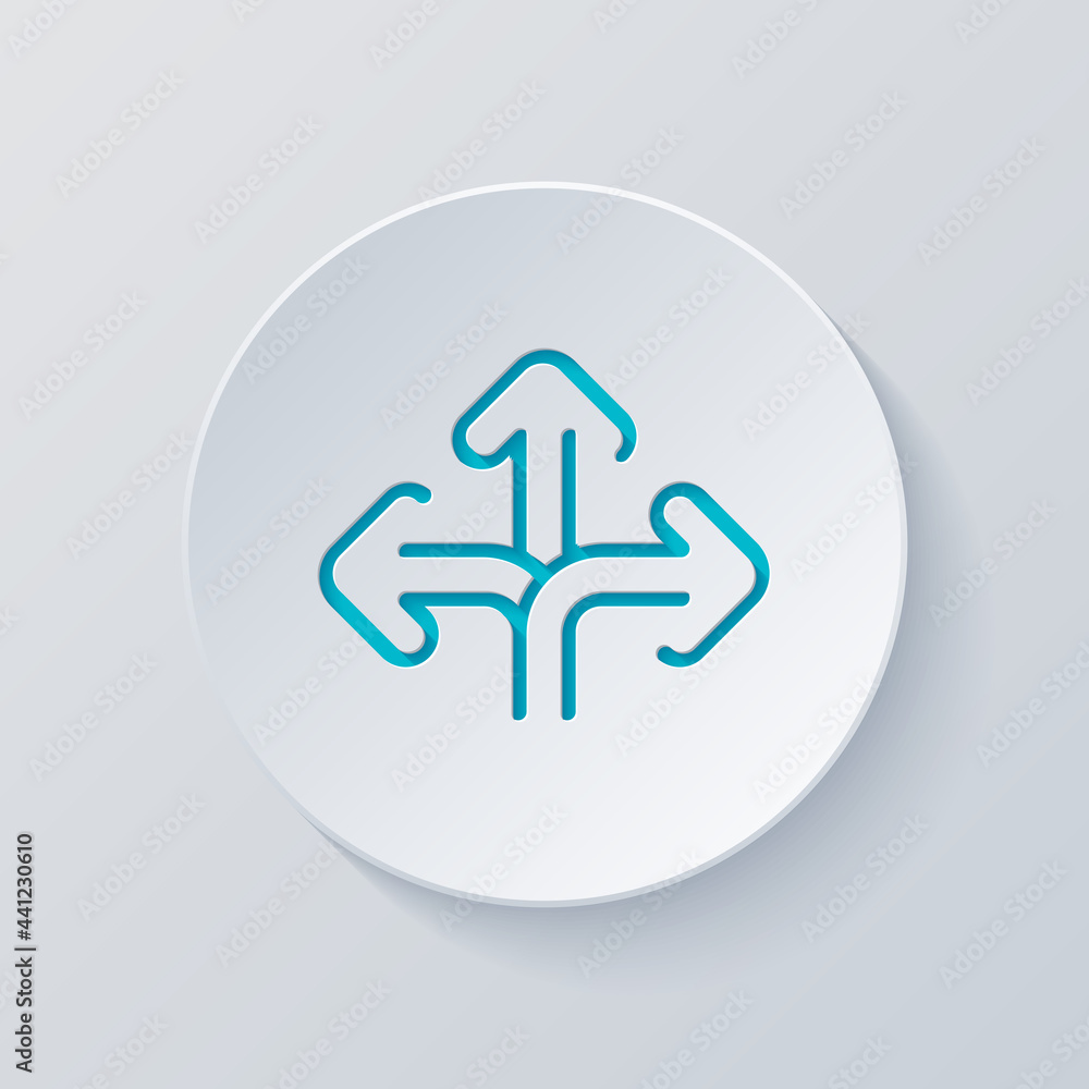 Poster three-way direction, make a choice, 3 arrows pointing in different directions, simple icon. cut circ