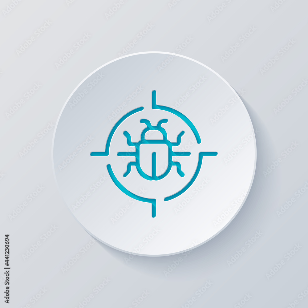 Aufkleber simple bug icon, computer virus or malware. cut circle with gray and blue layers. paper style