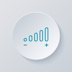 Volume adjustment, sound levels, simple icon. Cut circle with gray and blue layers. Paper style