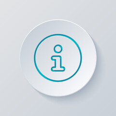 Info symbol in rounded cloud, simple icon. Cut circle with gray and blue layers. Paper style