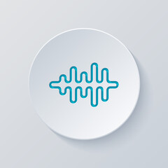 Sound wave, simple icon. Cut circle with gray and blue layers. Paper style