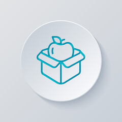 Lunch box, container for food, simple icon. Cut circle with gray and blue layers. Paper style