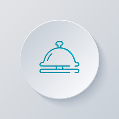 Hotel bell, simple icon. Cut circle with gray and blue layers. Paper style