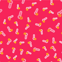Line Meteorology thermometer measuring icon isolated seamless pattern on red background. Thermometer equipment showing hot or cold weather. Vector