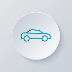 Car silhouette, simple icon. Cut circle with gray and blue layers. Paper style