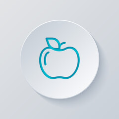 Apple with leaf, fresh fruit, simple icon. Cut circle with gray and blue layers. Paper style