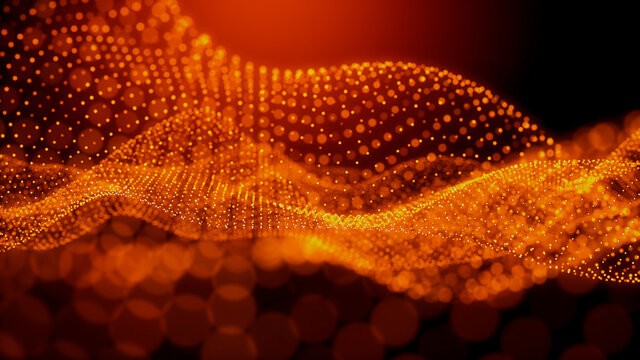 Smart Grid and Communication Concept. Orange, Futuristic Digital Style. 3D Render.