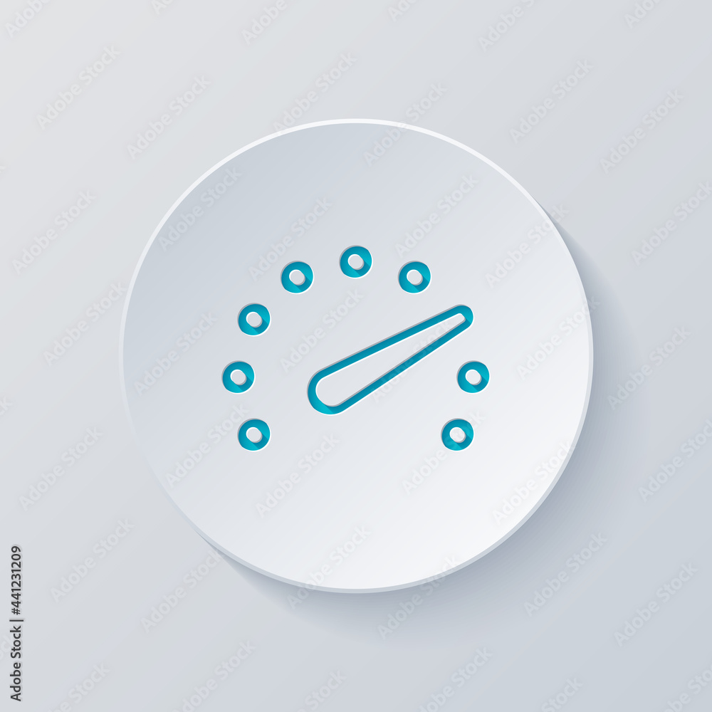 Poster speedometer or speed indicator of car, simple icon. cut circle with gray and blue layers. paper styl