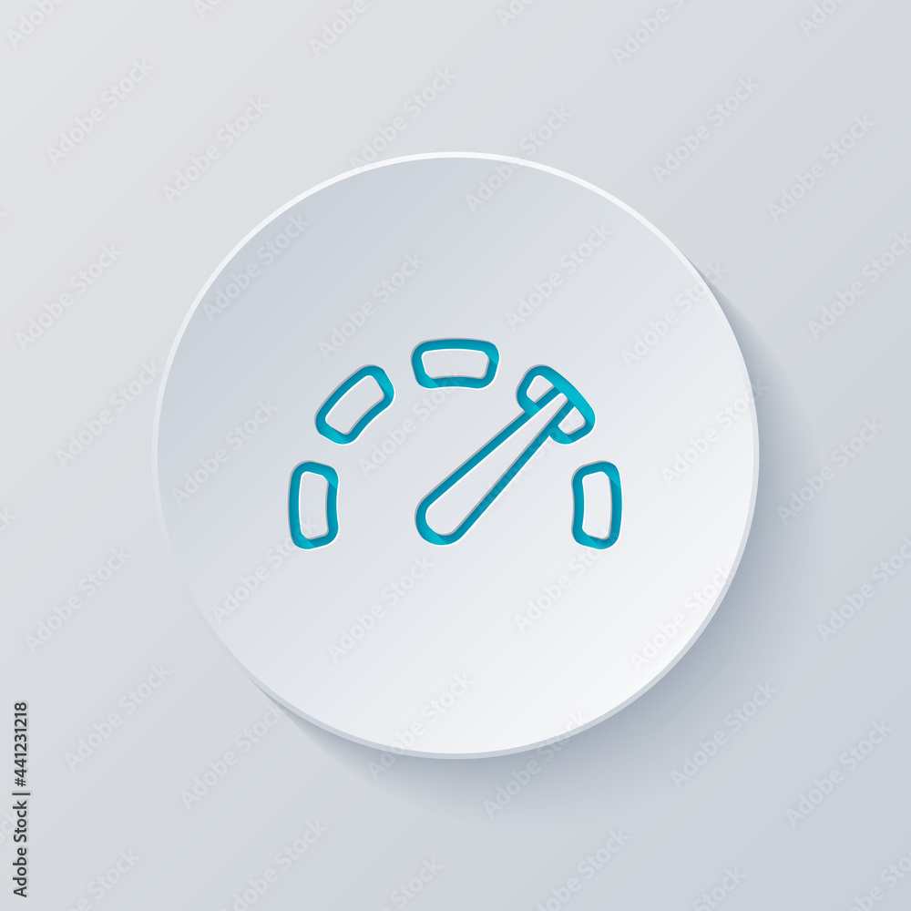 Poster speedometer or speed indicator of car, simple icon. cut circle with gray and blue layers. paper styl