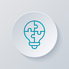 Puzzle lightbulb, team idea, simple icon. Cut circle with gray and blue layers. Paper style
