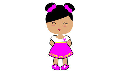 mascot doll WITH short hair in black color and pink dress.