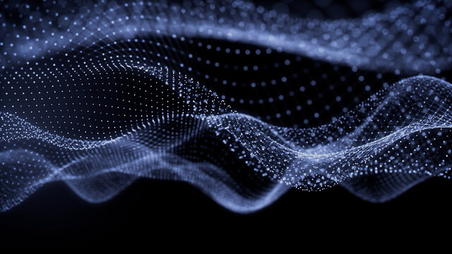 Sound Wave and Audio Technology Concept. Blue, Futuristic Digital Style. 3D Render.