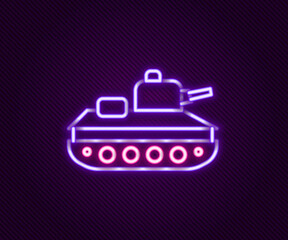Glowing neon line Military tank icon isolated on black background. Colorful outline concept. Vector