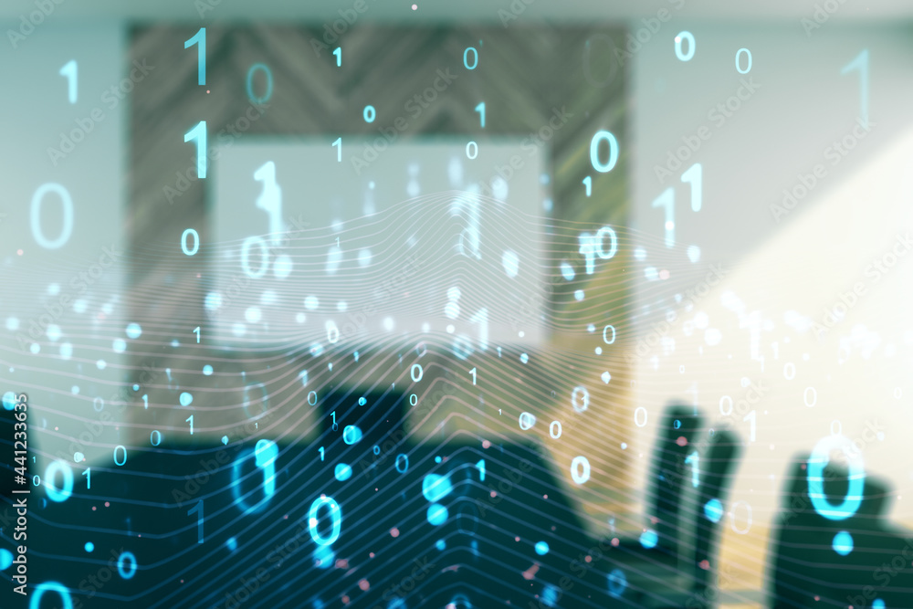 Leinwandbilder abstract virtual binary code illustration on a modern conference room background. big data and codin