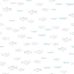 seamless pattern sketch fishes in white background