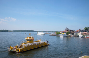 Line ferry between the Vaxholm town and the on the old Vaxholm fortress in the archipelago of Stockholm