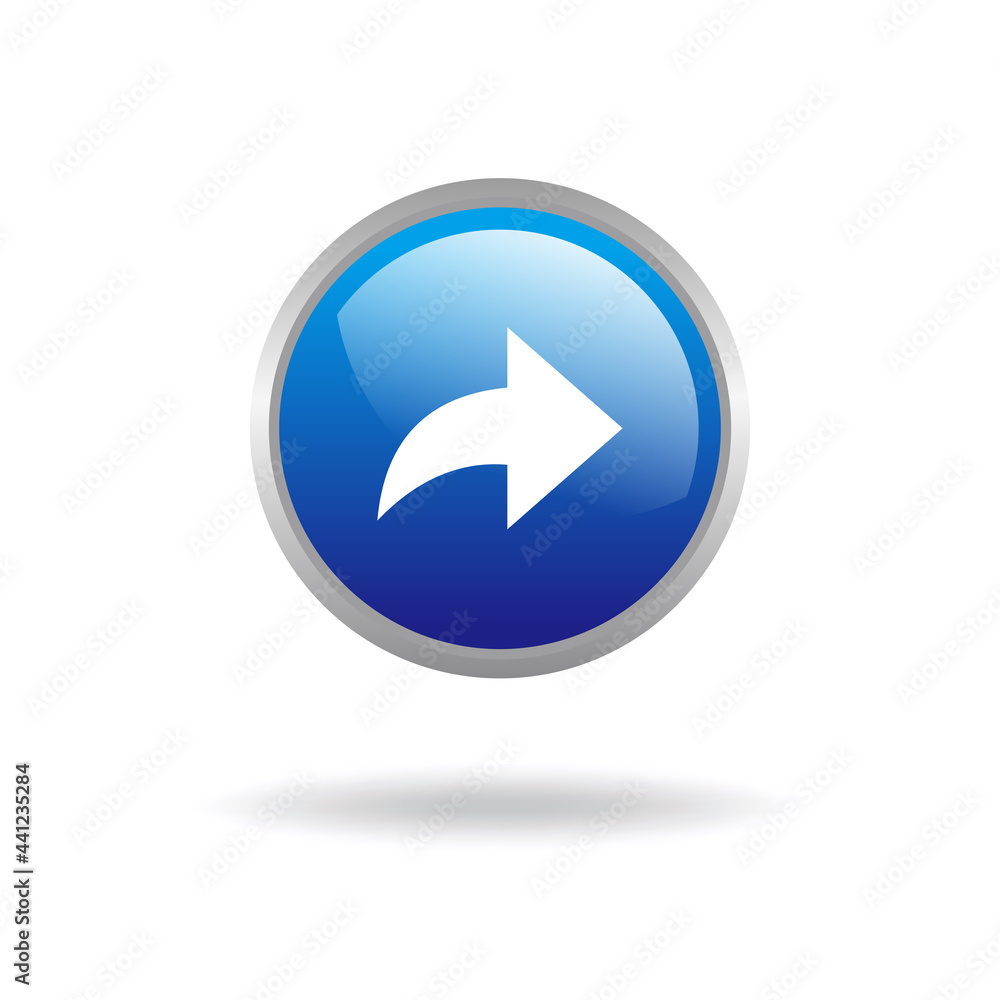 Poster simple blue share icon button with glossy effect illustration design, share symbol isolated on white