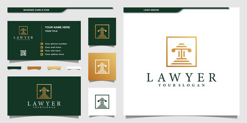 Lawyer  logo design template with creative box style Premium Vector