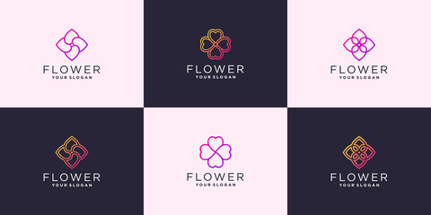 Set of abstract flower rose logo template with unique colors Premium Vector