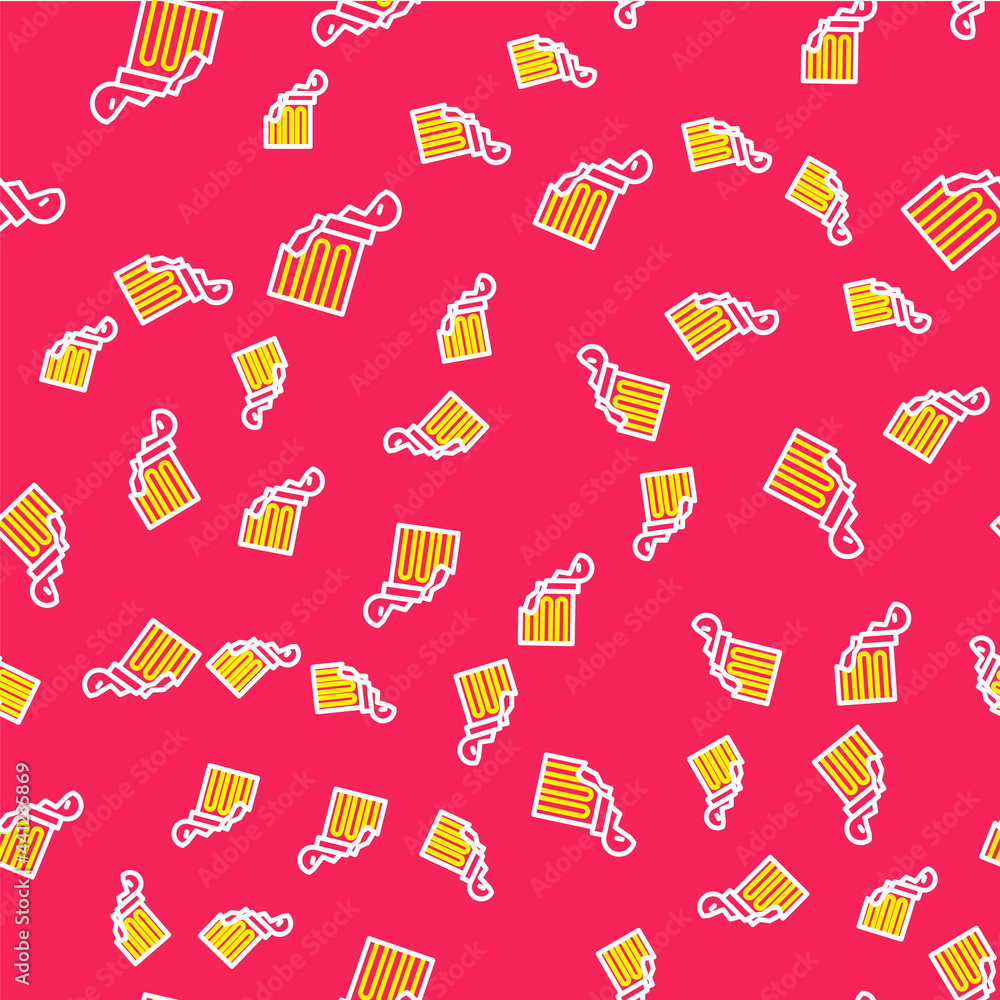 Poster line broken ancient column icon isolated seamless pattern on red background. vector