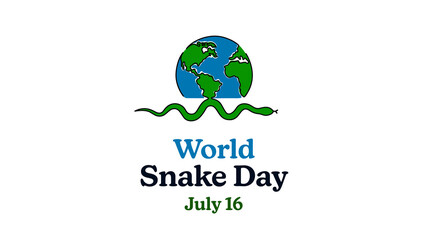World Snake Day July 16. Simple planet and snake. Minimalist web banner, world snake day vector illustration. One continuous line drawing.