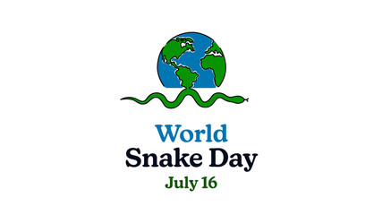 World Snake Day July 16. Simple planet and snake. Minimalist web banner, world snake day vector illustration. One continuous line drawing.