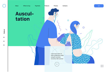 Auscultation - medical insurance web template. Modern flat vector