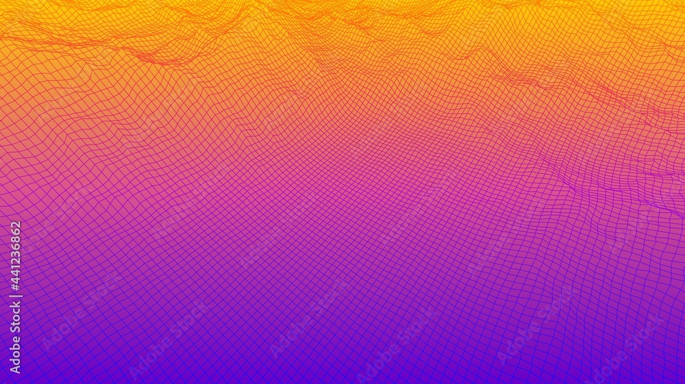 Poster digital landscape with mountains or clouds made of line grid