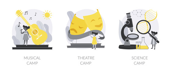 Fototapeta premium Summer vacation camps abstract concept vector illustrations.