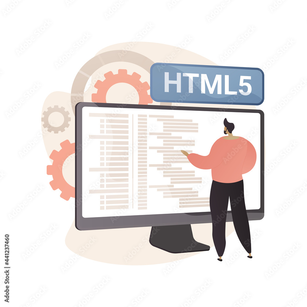 Poster html5 website development abstract concept vector illustration.