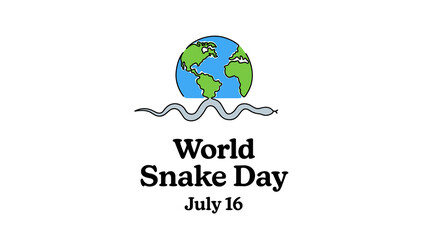 World Snake Day July 16. Simple planet and snake. Minimalist web banner, world snake day vector illustration. One continuous line drawing.