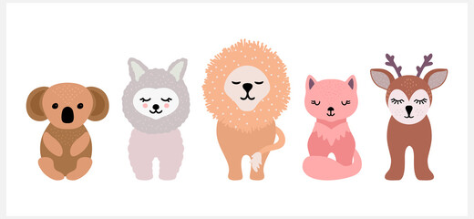 Doodle animals set icon isolated on white. Cartoon vector stock illustration. EPS 10
