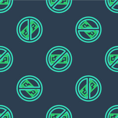Line No money icon isolated seamless pattern on blue background. Prohibition of money. Vector