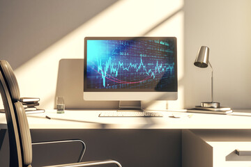 Modern computer screen with abstract financial diagram, banking and accounting concept. 3D Rendering