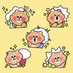 Energetic Teddy Bear Expression Doodle Illustration Set Premium Vector