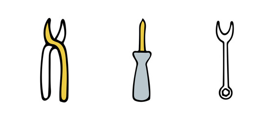 Vector illustration of tools for repairing in doodle style. The illustration can be used to advertise a store of tools for repair, construction. 