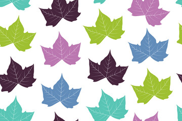 Autumn winter leafs seamless pattern. Repetitive vector illustration of colourful leafs on transparent background. Season texture, abstract modern backdrop, fresh vibrant vector pattern.