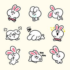 Energetic Lively Bunny Doodle Illustration Set Premium Vector