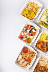 Delivery of food in containers on a white background