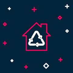 Line Eco House with recycling symbol icon isolated on blue background. Ecology home with recycle arrows. Colorful outline concept. Vector