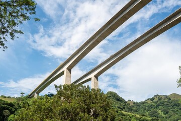 Bridge in the southwest of Antioquia with blue sky and trees. 