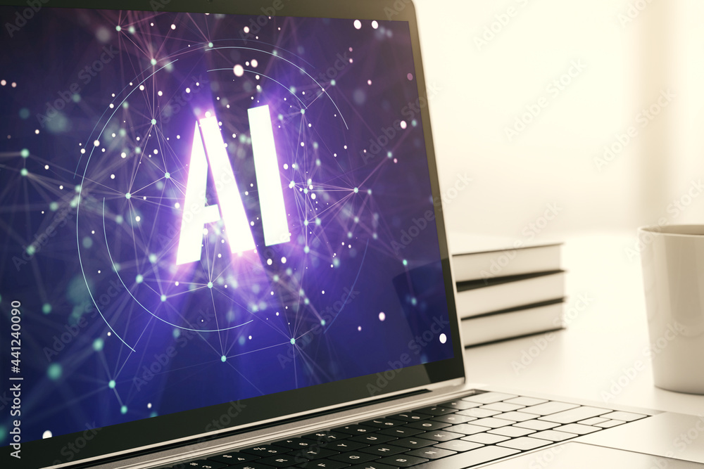 Aufkleber creative artificial intelligence symbol concept on modern laptop screen. 3d rendering