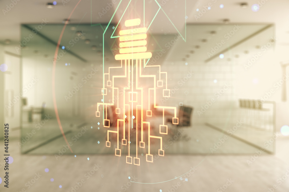 Aufkleber virtual creative idea concept with light bulb and microcircuit illustration on a modern furnished of