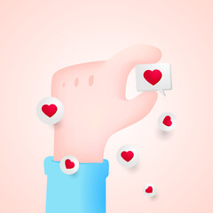 3d design hand take love social media icon vector