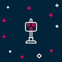 Line Train traffic light icon isolated on blue background. Traffic lights for the railway to regulate the movement of trains. Colorful outline concept. Vector